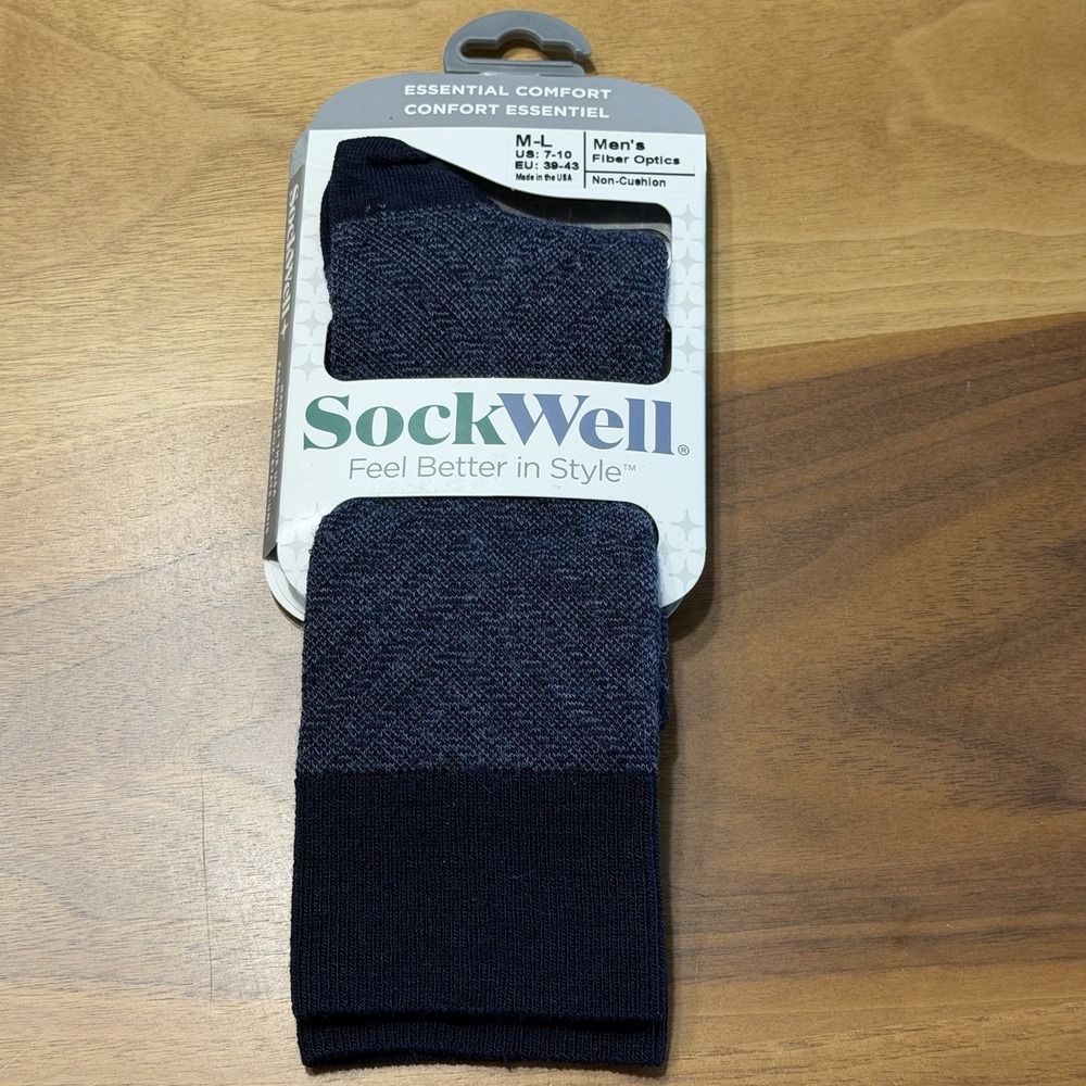 SockWell Socks Mens M-L Navy Merino Wool Bamboo Fiber Optic Essential Comfort